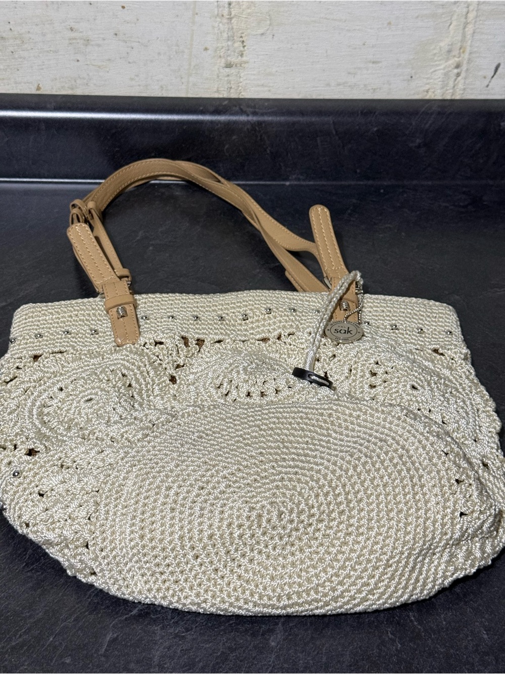 The Sak Crochet Woven Hobo Handbag Boho Summer Purse Vacation 70 Retro Festival - Picture 4 of 9
